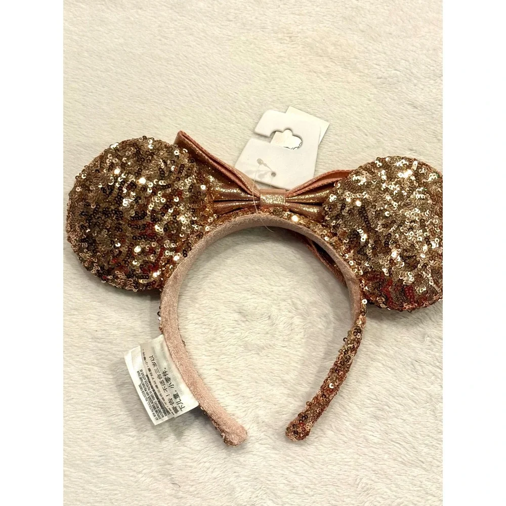 Disney Parks Minnie‎ Mouse Rose Gold Sequin Ear Headband Metallic Bow NWT